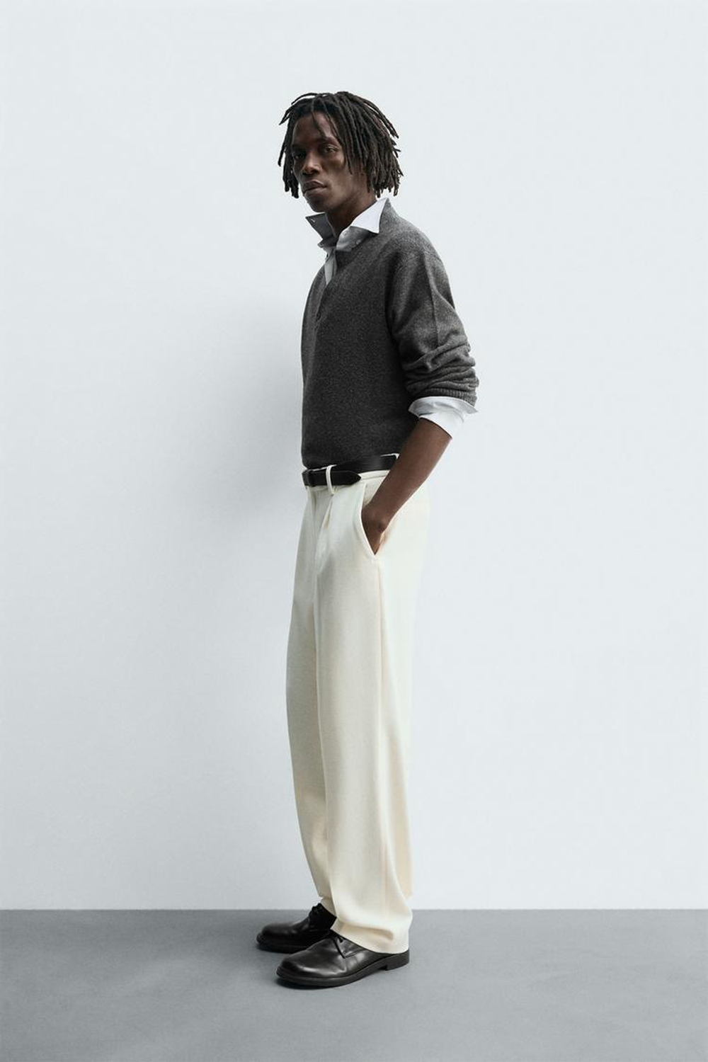 ZARA ПОЛО ВЯЗАНЫЙ, СЕРЫЙ