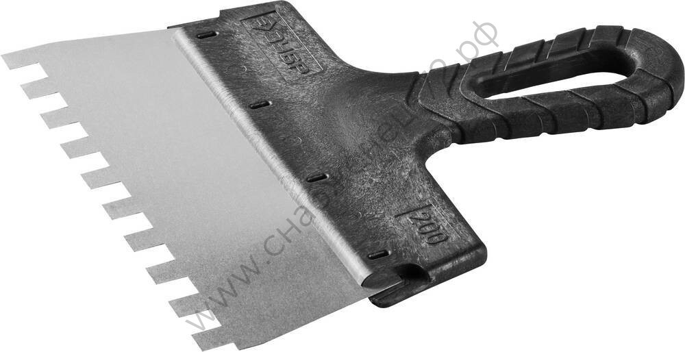 ЗУБР 200 мм, зуб 10х10 мм, зубчатый пластиковая ручка, нержавеющий, Фасадный шпатель, МАСТЕР (10078-20-10)