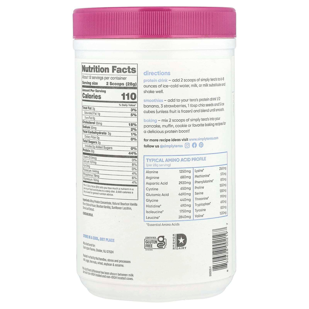 Simply Tera's, Grass Fed, Simply Pure Whey Protein, бурбонская ваниль, 340 г (12 унций)