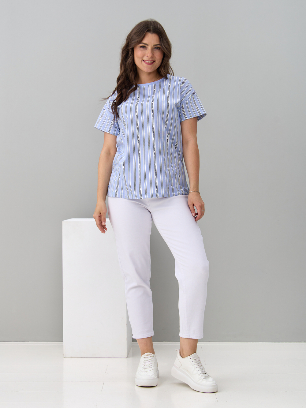 Футболка Фк-127/голубой-полоскабуквы