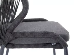 "Милан" стул плетеный из роупа, каркас алюминий темно-серый (RAL7024) муар, роуп темно-серый круглый, ткань темно-серая 027