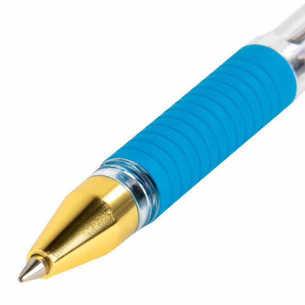 Ручки шариковые с грипом BRAUBERG "X-ONE", НАБОР 10 ШТУК, СИНИЕ, корпус прозрачный, узел 0,5 мм, линия письма 0,35 мм, 143990