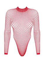 Эффектное сетчатое боди с длинным рукавом и открытой спинкой (Размер: XL-XXL) (Цвет: красный)