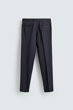 ZARA КОСТЮМНЫЕ БРЮКИ В ТОНКУЮ ПОЛОСКУ ИЗ 100% ШЕРСТИ, МОРСКОЙ СИНИЙ