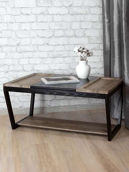 Стол журнальный BeautyStyle 33 дуб крымский состаренный/венге/стекло черное