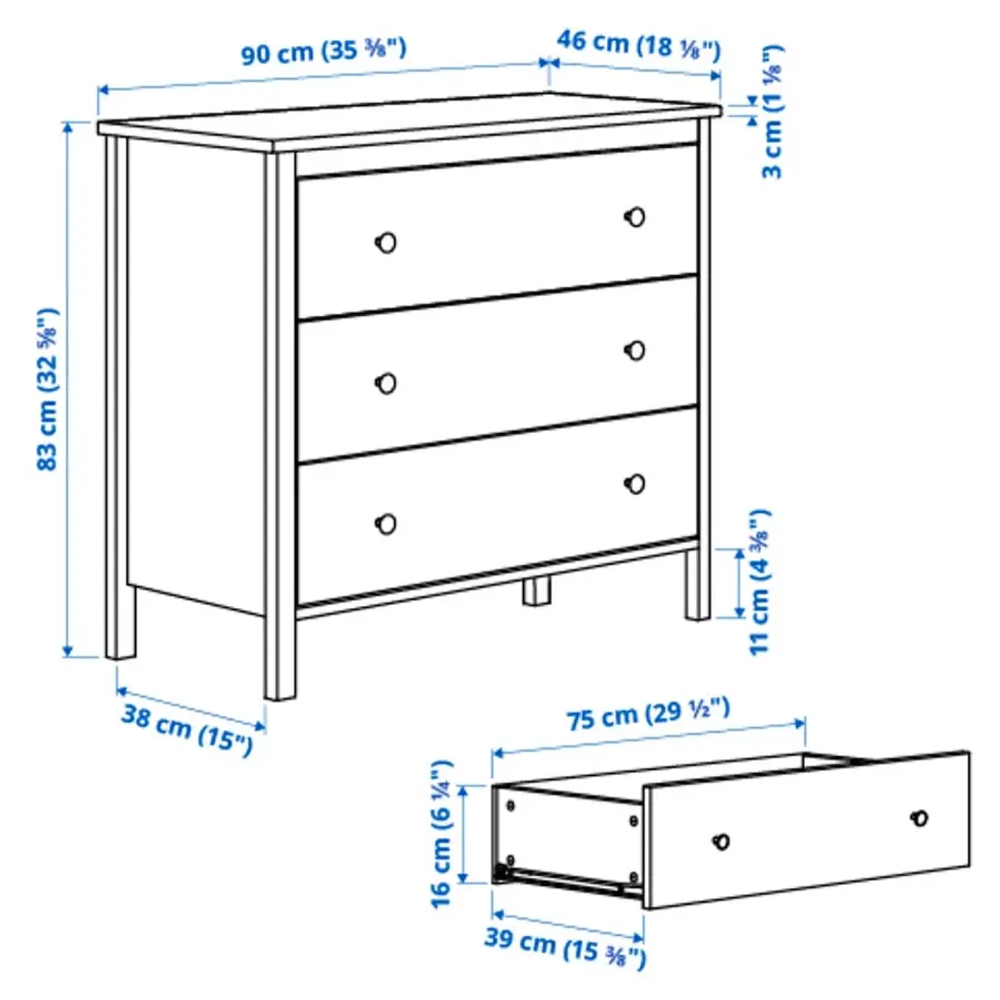 Комод с 3 ящиками - IKEA KOPPANG/КОППАНГ ИКЕА, 46х90х83 см, белый