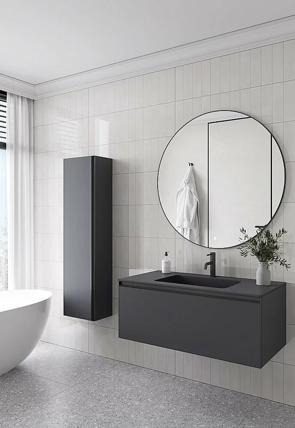 Тумба с раковиной Armadi Art QUATRO 1 100 ANTHRACITE/профиль ANTHRACITE