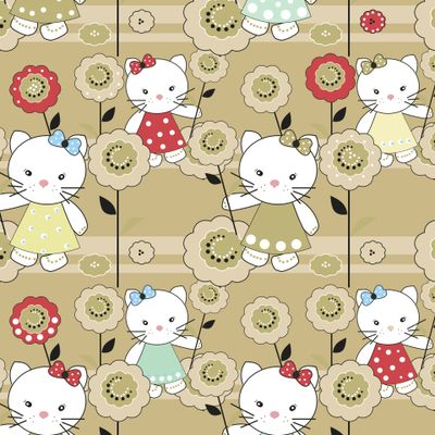 горчичный милый детский узор  с котятами