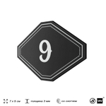 Номерок на дверь квартиры 9, для кабинета, офиса, шильдик 9 х 7 см, черный, Айдентика Технолоджи