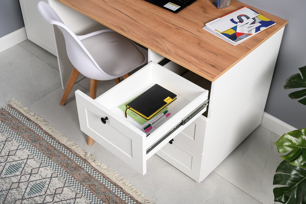 Остин Стол письменный 12.159 Белый шагрень/Дуб Вотан