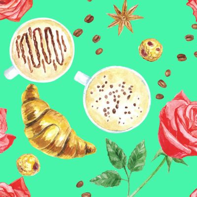 Завтрак по-Парижски: капучино, розы, круасаны, корица