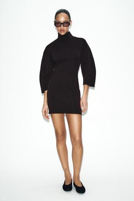 ZARA КОРОТКОЕ ПЛАТЬЕ ИЗ ИНТЕРЛОКА, ШОКОЛАДНЫЙ