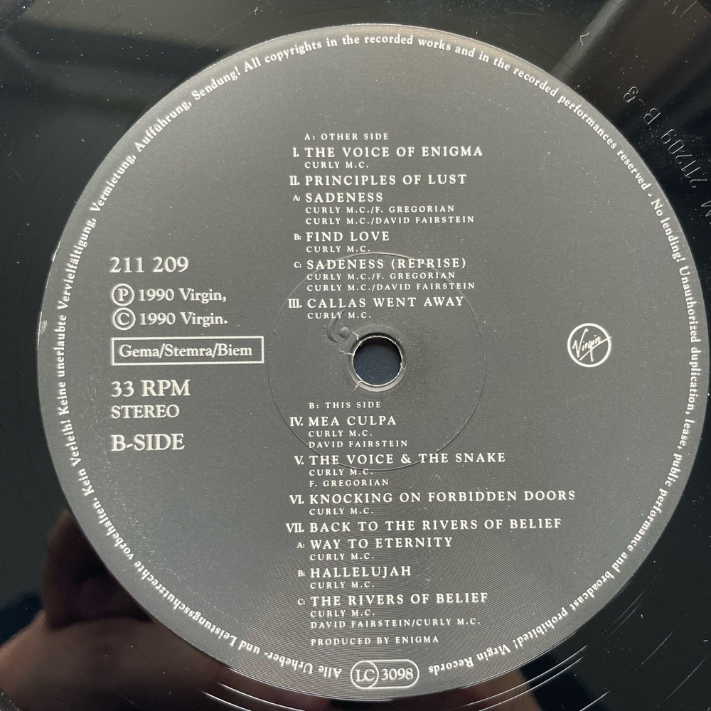 Винтажная виниловая пластинка LP Enigma MCMXC a.D. (Германия 1990)