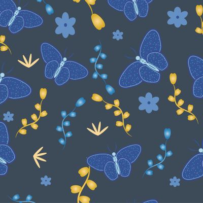 бабочки на синем