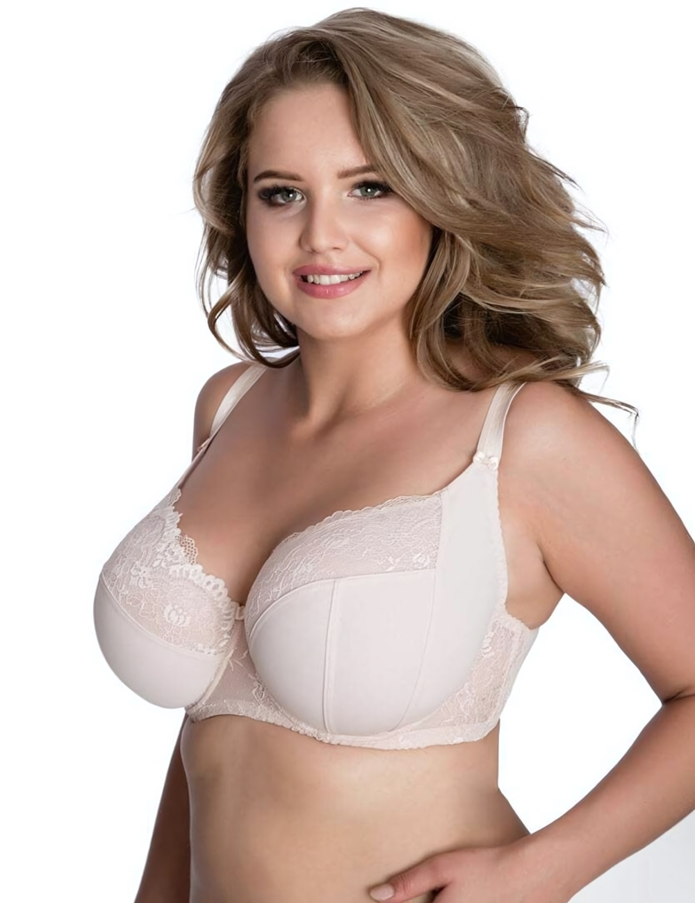 Бюстгальтер на косточках с мягкими чашками plus size и кружевом (Размер: 110C) (Цвет: черный)