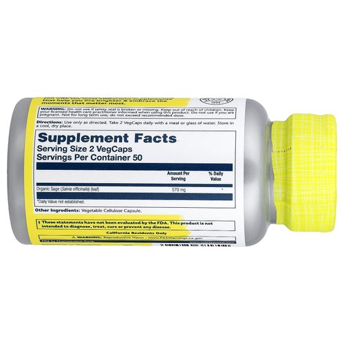 Solaray, шалфей, 100 растительных капсул (285 мг в 1 капсуле)