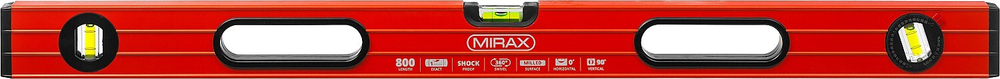 Уровень коробчатый усиленный MIRAX, фрезерованная поверхность, утолщенный профиль, 3 противоударных ампулы (1 поворотная на 360 град), с ручками, 80 с