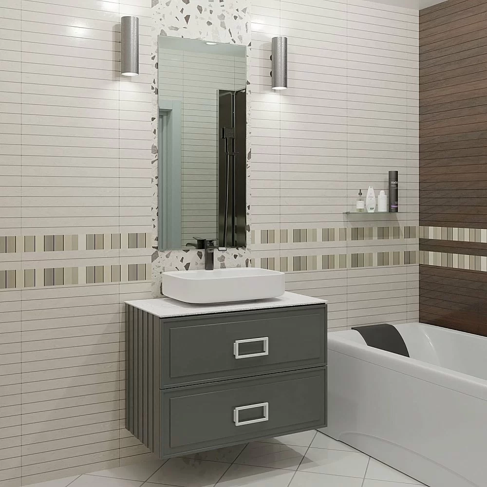 Тумба с раковиной LA FENICE Cubo Grigio TWIN 90 серая, столешница белая/ручки белые