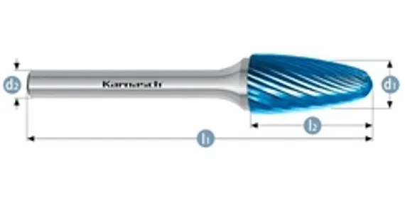 Борфреза твердосплавная Karnasch форма F, 3х8х3х38 мм, насечка HP-2, без покрытия, арт. 11.3050-015