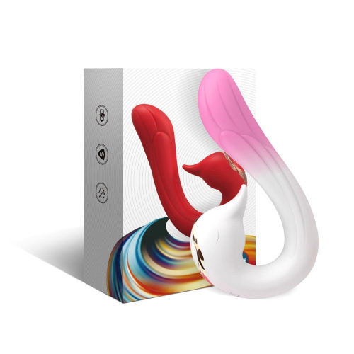 Бело-розовый вибромассажер-уточка - 16,2 см.