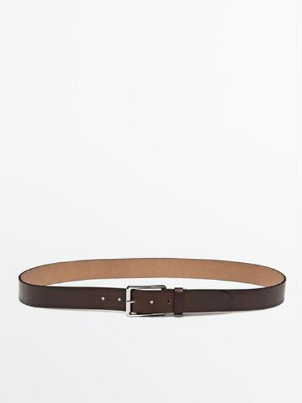 Massimo Dutti Кожаный ремень с пряжкой, коричневый