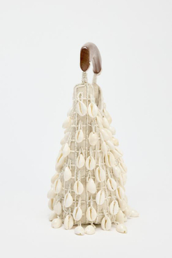 ZARA ТКАНЕВАЯ СУМКА-МЕШОК С БУСИНАМИ, СВЕТЛО-БЕЖЕВЫЙ