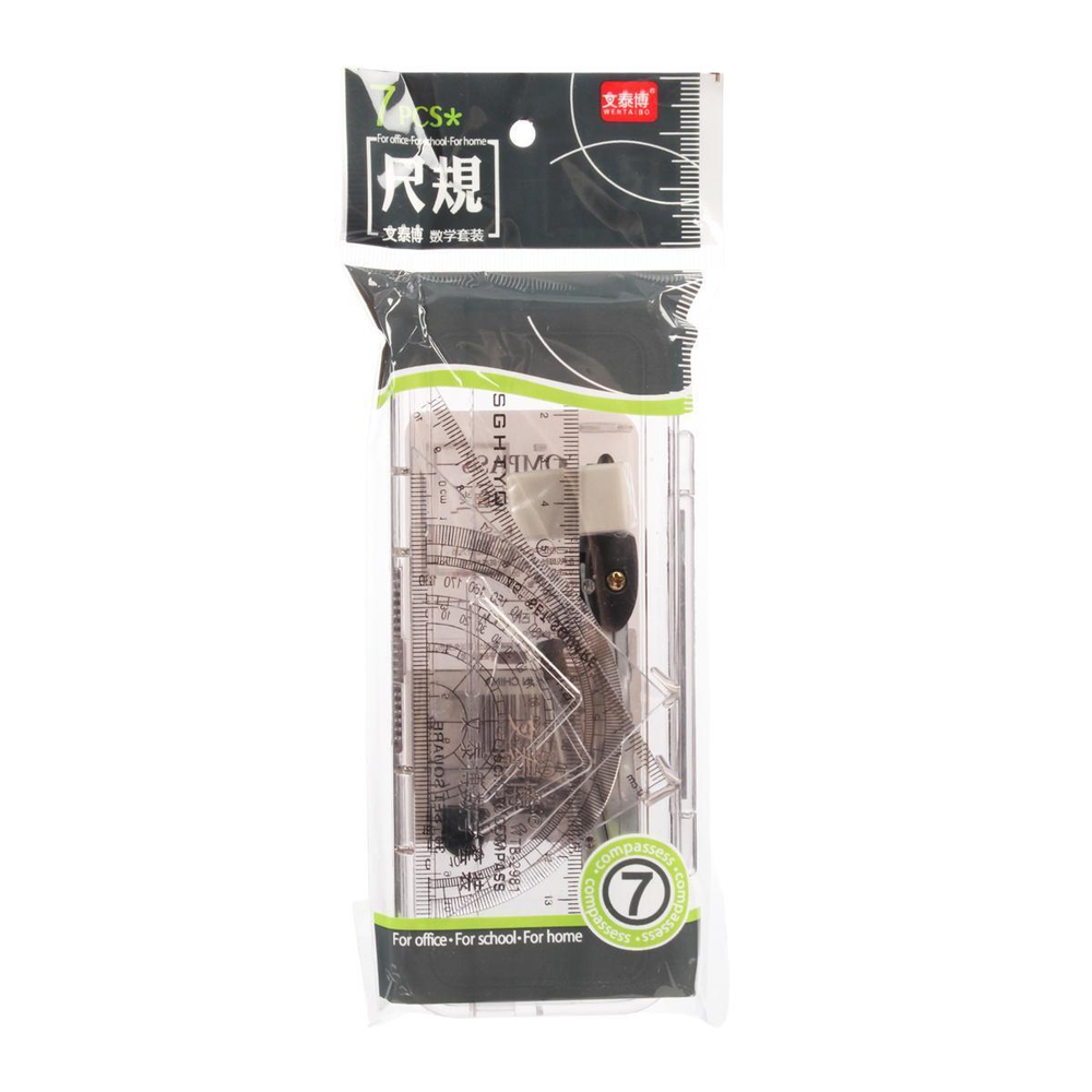 Готовальня 7 предметов: циркуль-автомат, стержни, ластик, 4 линейки, С-30644