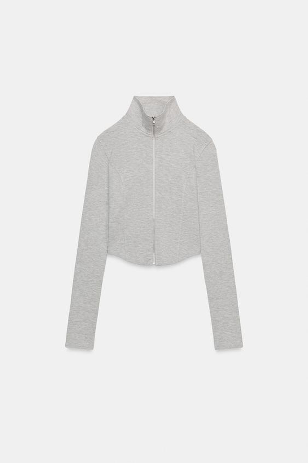 ZARA УКОРОЧЕННАЯ ТОЛСТОВКА НА МОЛНИИ, СЕРЫЙ МЕЛАНЖ