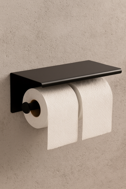 Держатель для туалетной бумаги STWORKI Хельсинки S33350BK настенный, матовый черный, с полкой