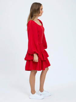 Платье праздничное ярусное с воланами для девочки красное