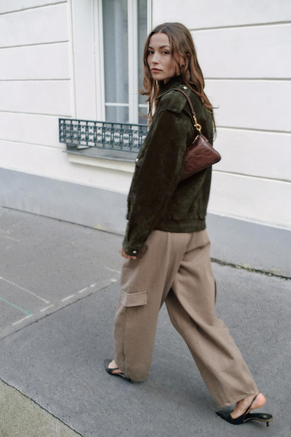 ZARA КУРТКА ИЗ 100% НАТУРАЛЬНОЙ ЗАМШИ, ХАКИ