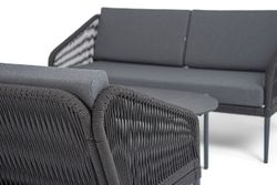"Канны" лаунж-зона 4-местная (разборная) из роупа со столиком "Диего" цвета "серый гранит", роуп темно-серый круглый, ткань темно-серая
