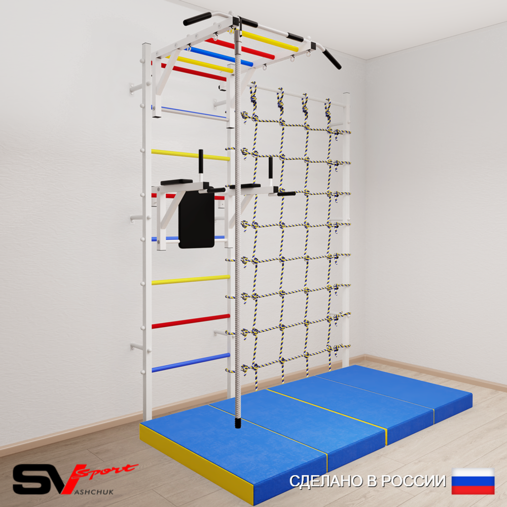 Шведская стенка Sv Sport усиленная 64040 (Турник рукоход/Брусья/Канат/Мат 2м/Канатный лаз)