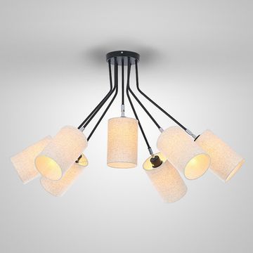 Люстра SCENE с 7 текстильными плафонами в форме цилиндров на черном каркасе