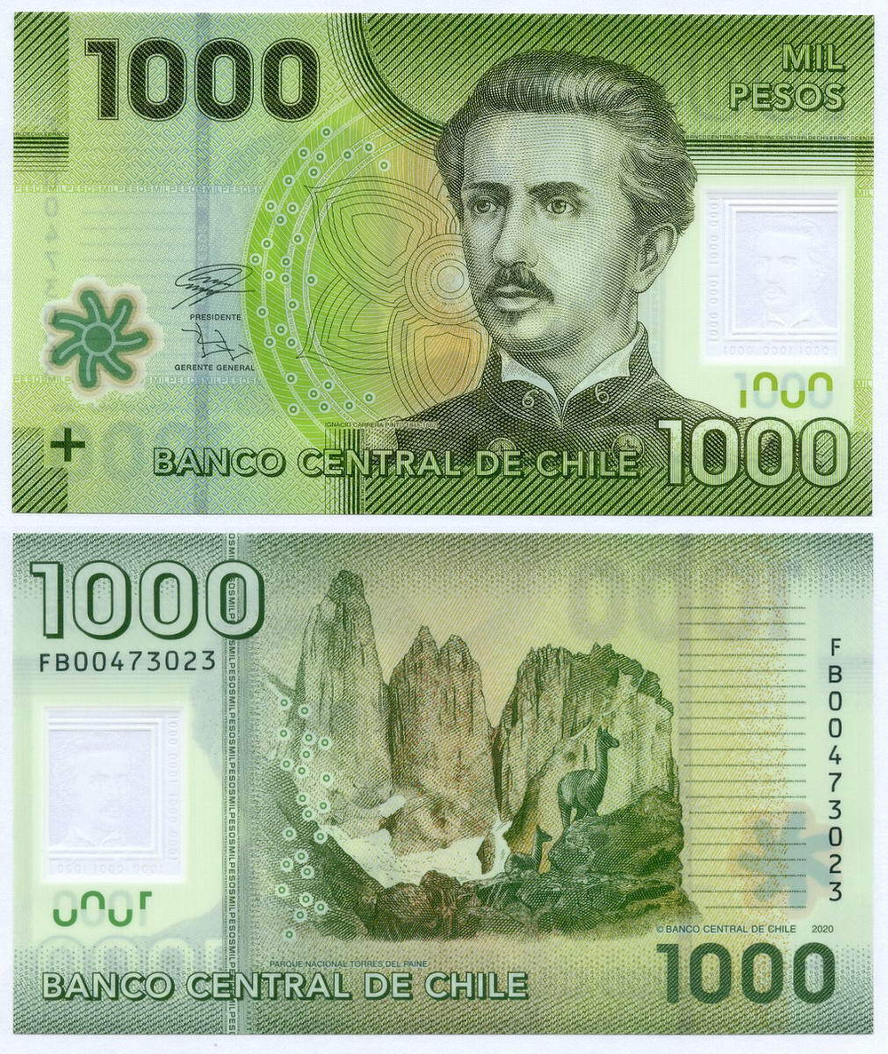 Банкнота Чили 1000 песо 2020 год FB00473023. UNC (пластик)