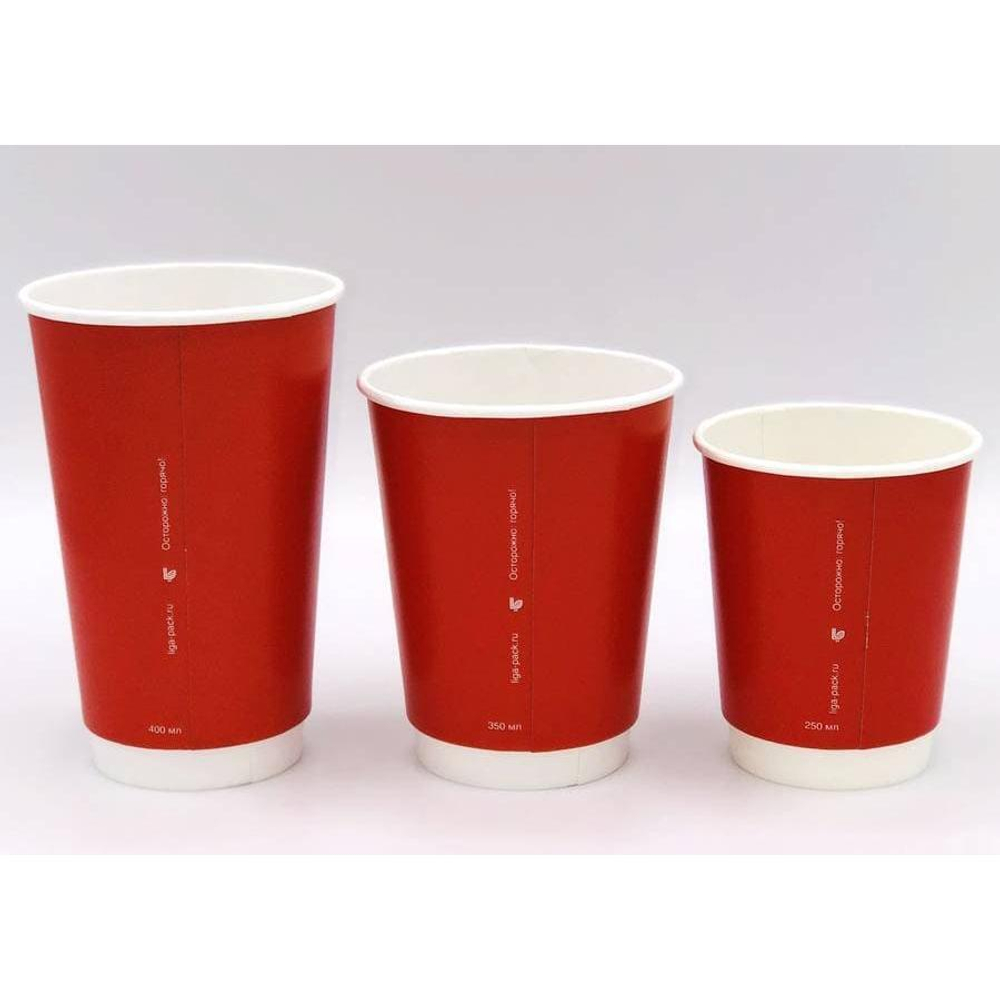 Бумажный стакан 2-х слойный 250мл. Красный, 625шт/кор. Лига пак