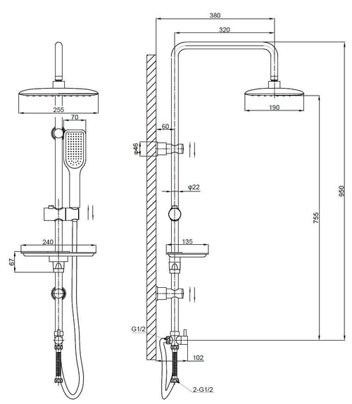 Душевая стойка ESKO ST1250 хром