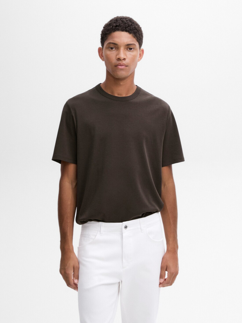 Massimo Dutti Футболка из смесового хлопка, угольный