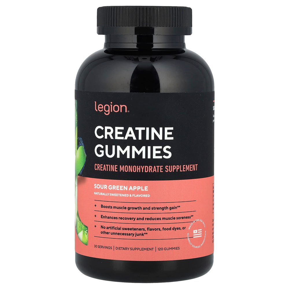 Legion Athletics, Жевательные мармеладки с креатином, зеленое яблоко, 120 жевательных таблеток
