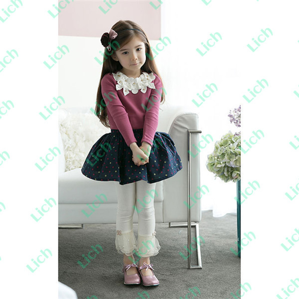 Леггинсы детские с воланом из органзы с жемчужными бусинами