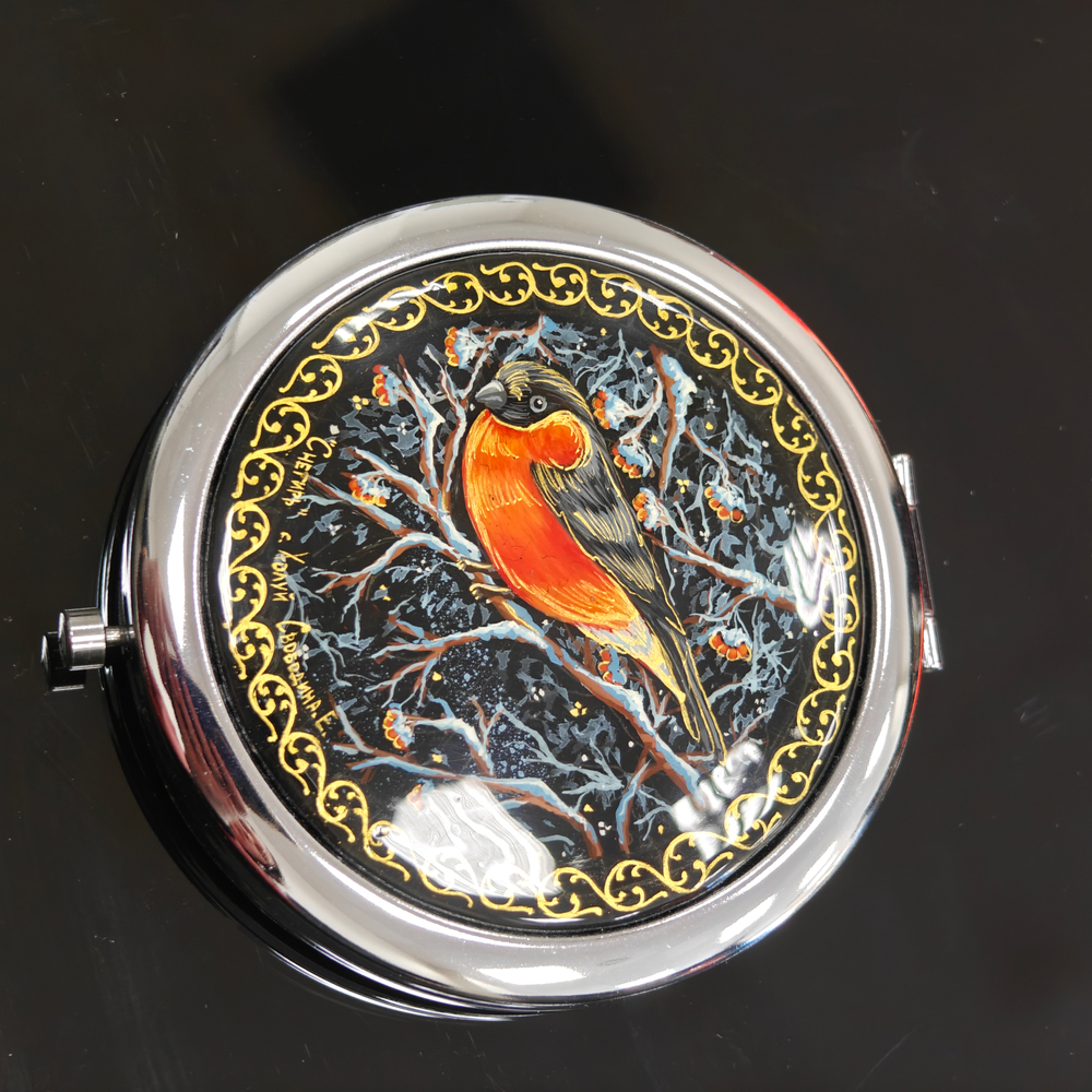 Сувенирное зеркальце с ручной росписью "Снегирь"