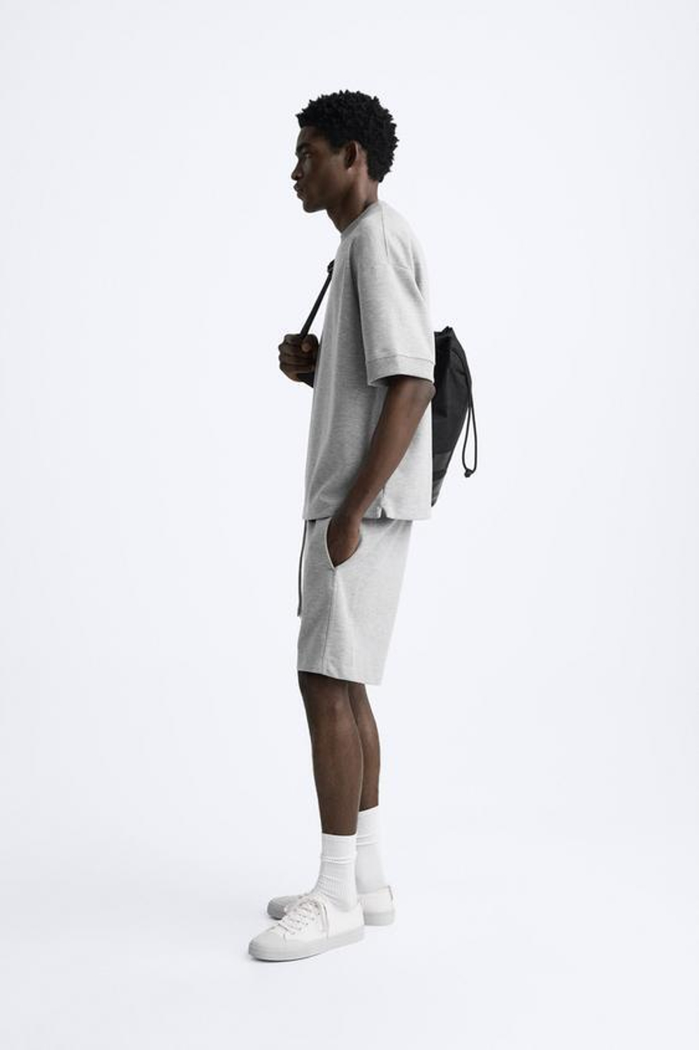 ZARA ШОРТЫ-ДЖОГГЕРЫ ИЗ ПЛОТНОЙ ТКАНИ, СЕРЫЙ С МЕЛАНЖЕВЫМ ЭФФЕКТОМ