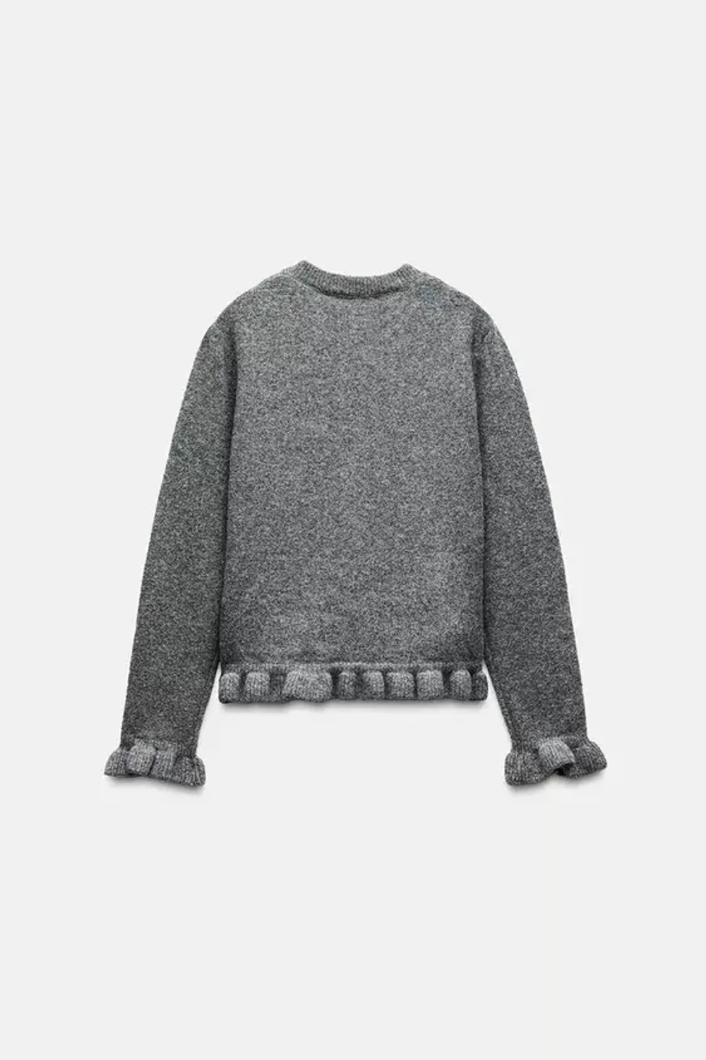 ZARA ТРИКОТАЖНЫЙ КАРДИГАН С ВОЛАНАМИ, СЕРЫЙ