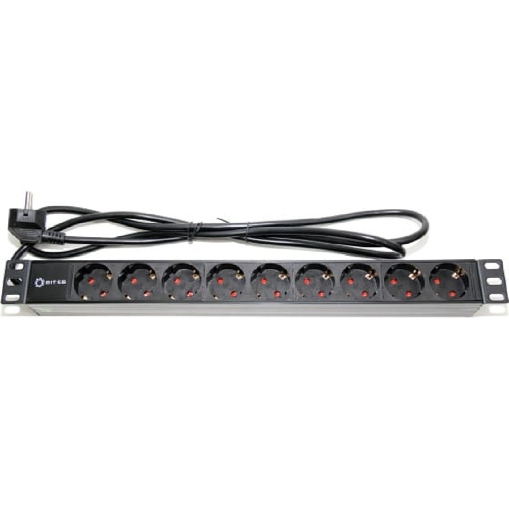 Блок розеток для телекоммуникационных шкафов 5bites PDU919P-02 Блок розеток 9S / PVC / 1U / 19" / 2M*3G*1.5MM2 / VDE
