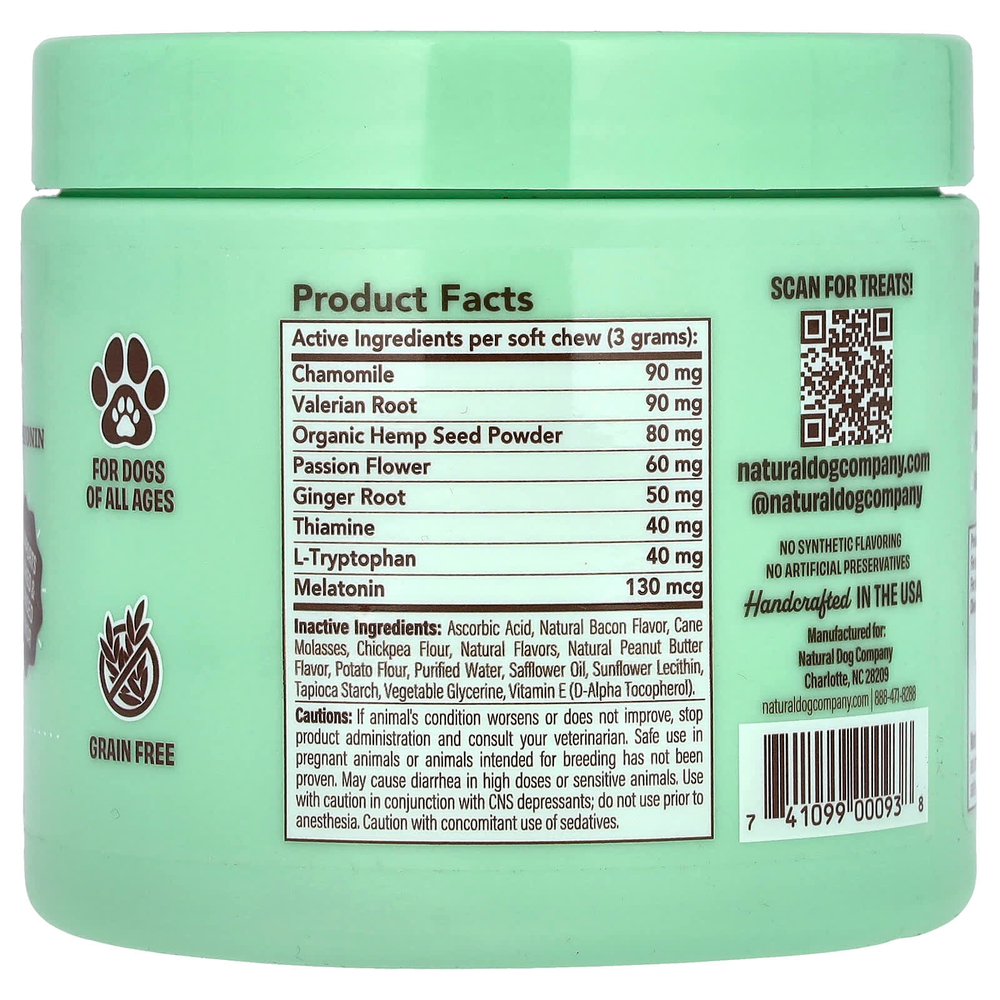 Natural Dog Company, успокаивающие жевательные таблетки, для собак всех возрастов, 90 жевательных таблеток, 270 г (9,5 унции)