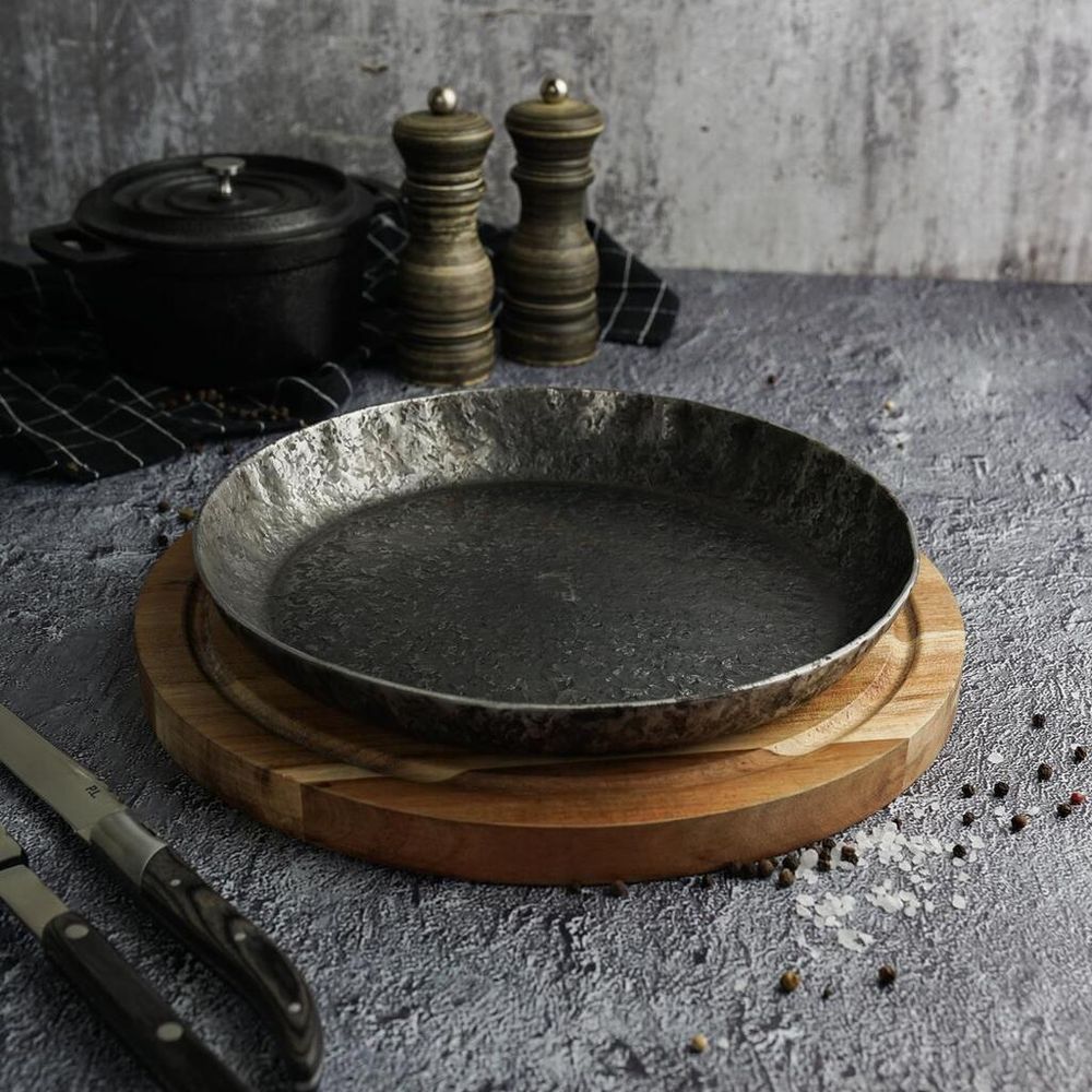 Сковорода для подачи 24 см h2,9 см круглая без ручки "Vintage Blued" углерод. сталь ИНДУКЦИЯ P.L.