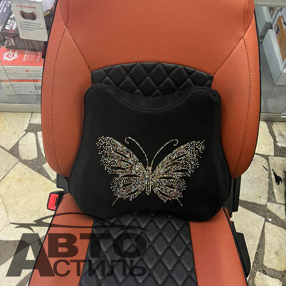 Поддержка поясничная-подушка"COOLPART"- DIAMOND P50-BL черн ткань БАБОЧКА  СТРАЗЫ(45*45*12)