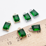 Подвеска Прямоугольник, цвет золото+изумрудный, размер 10*6 мм, цена за 1 шт