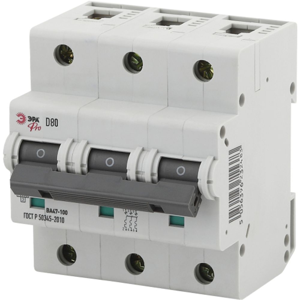 Автоматический выключатель ЭРА PRO NO-902-290 ВА47-100 3P 80А кривая D 10кА | Модульные автоматические выключатели