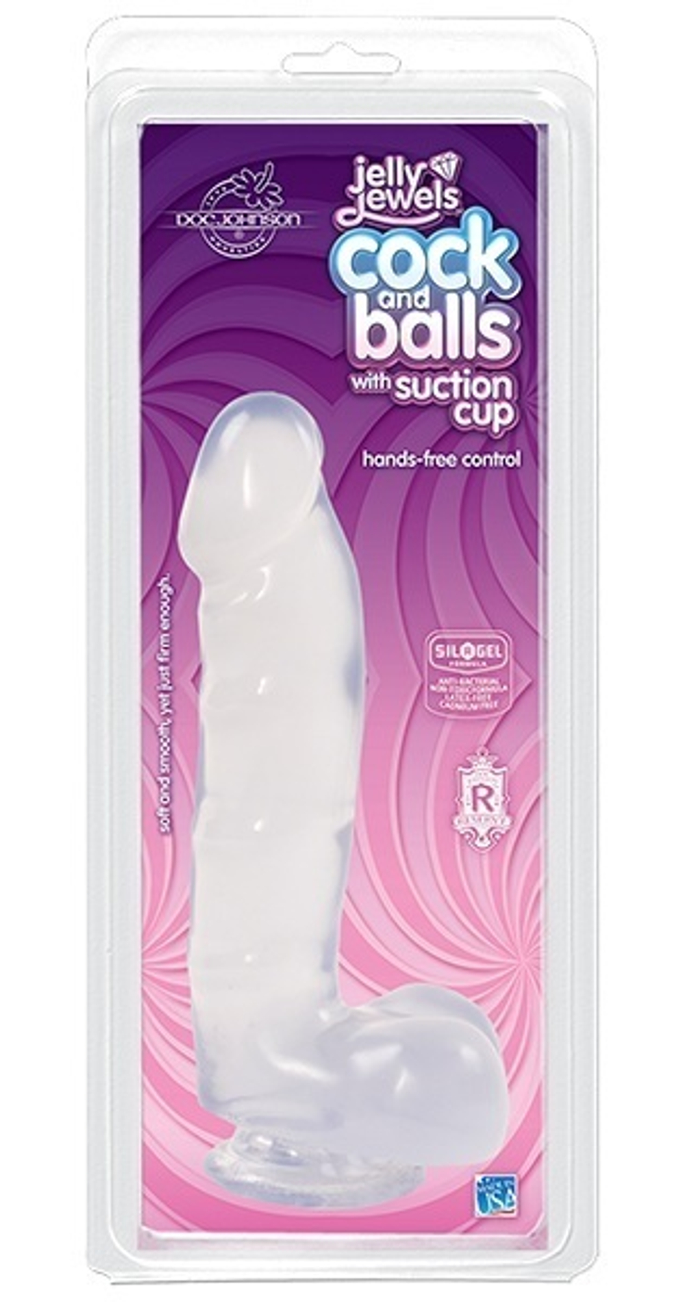 Прозрачный фаллоимитатор с мошонкой и присоской JELLY JEWELS